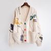 Japan und Südkorea Frühling und Herbst Retro Damenbekleidung Buchstabenstickerei Farbknopf Gestrickte Strickjacke Premium Pullover Fauler Stil Jacke