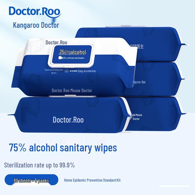 Kangaroo Doctor 75% Alcohol Disposable Hygiene Wipes, 80 Thick Sheets