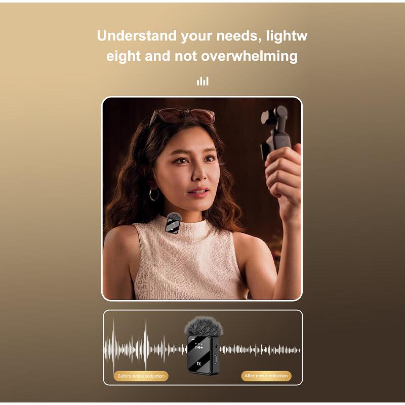 F11-2 F15 3-in-1 Wireless Lavalier Microphone Dual Mic Noise Cancellation Mini Clip-On for iPhone Android Live Streaming Vlog