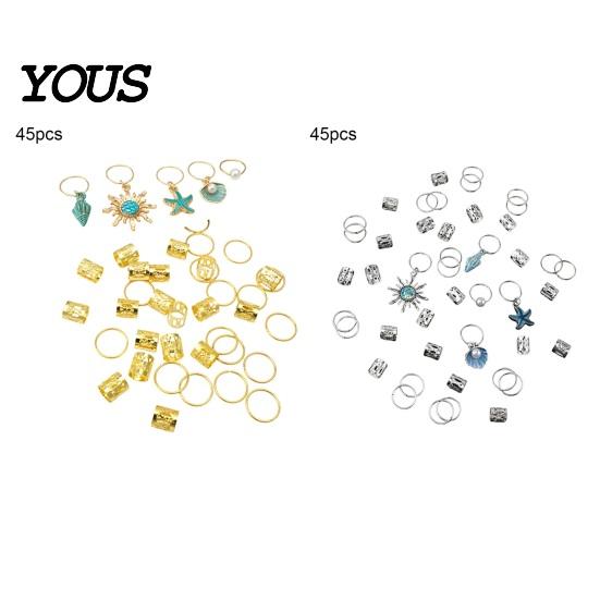 Layered Dreadlocks Beads 45Pcs Dreadlock Hair Accessories, Open Design Easy to Wear Braided Party Jewelry Rings with Marine Elements