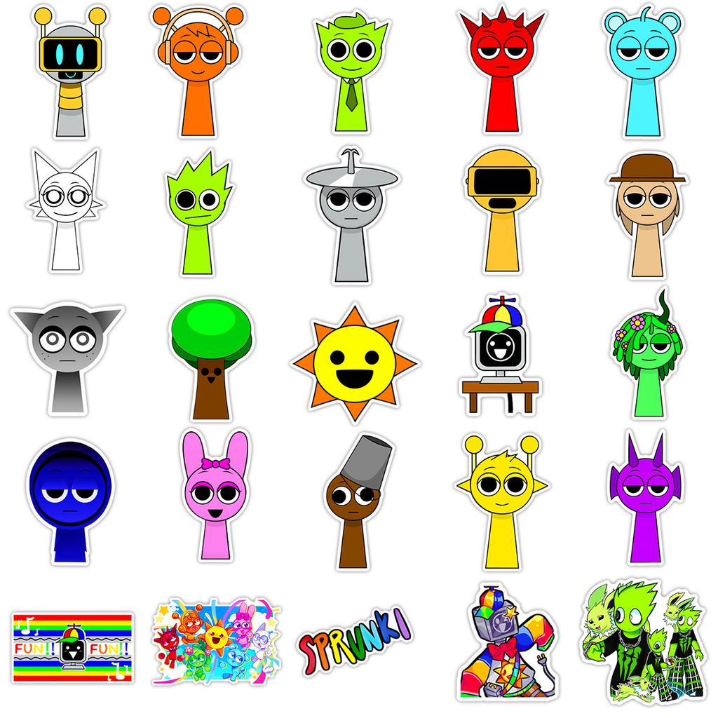 Non-Toxic Sprunki 52Pcs/Set Stick-On Decals For Skateboard Laptop Guitar Fridge Phone Luggage - Assorted Sticker Set Toy