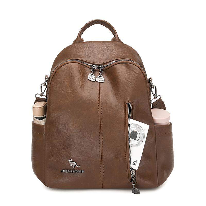 PU Backpack Women's Retro Dual-Use Shoulder Bag Large Capacity Travel Commuter Backpack