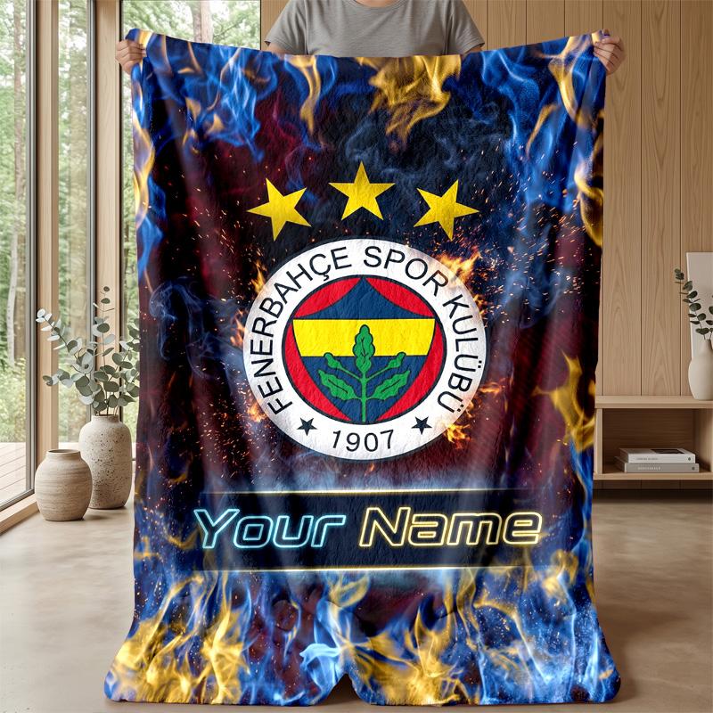 Custom Text Flannel Throw Blanket, Lightweight Cozy Bed Sofa BlanketFenerbahçe FC