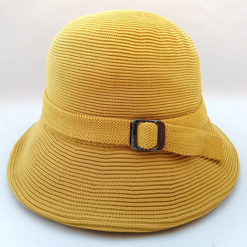 Breathable Linen Knitted Domed Bucket Hat for Women Fashion Adjustable Solid Color Fisherman Hat Basin Cap Summer Sun Hat