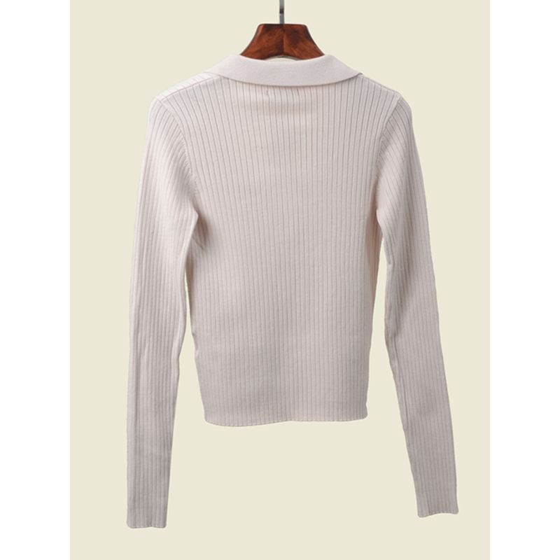Polo Collar Long Sleeves Knitwear Fashion Style V-neck Casual Fall Base Tops Foreign Trade Original Order Pullover Women's Clothing