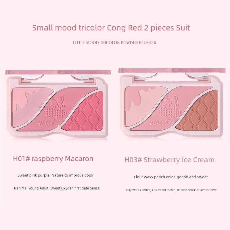 [2 Pieces] Hold Live Small Mood Three-Color Blush Repair Makeup Palette Matte Expansion Shrink Apricot Chin Purple