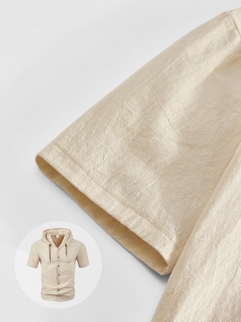 Men's Cotton Linen Shirts Short Sleeve Hooded Cardigan T-shirt Men's Blouse Summer Autumn Sweatshirts Hawaiian Beach Shirts