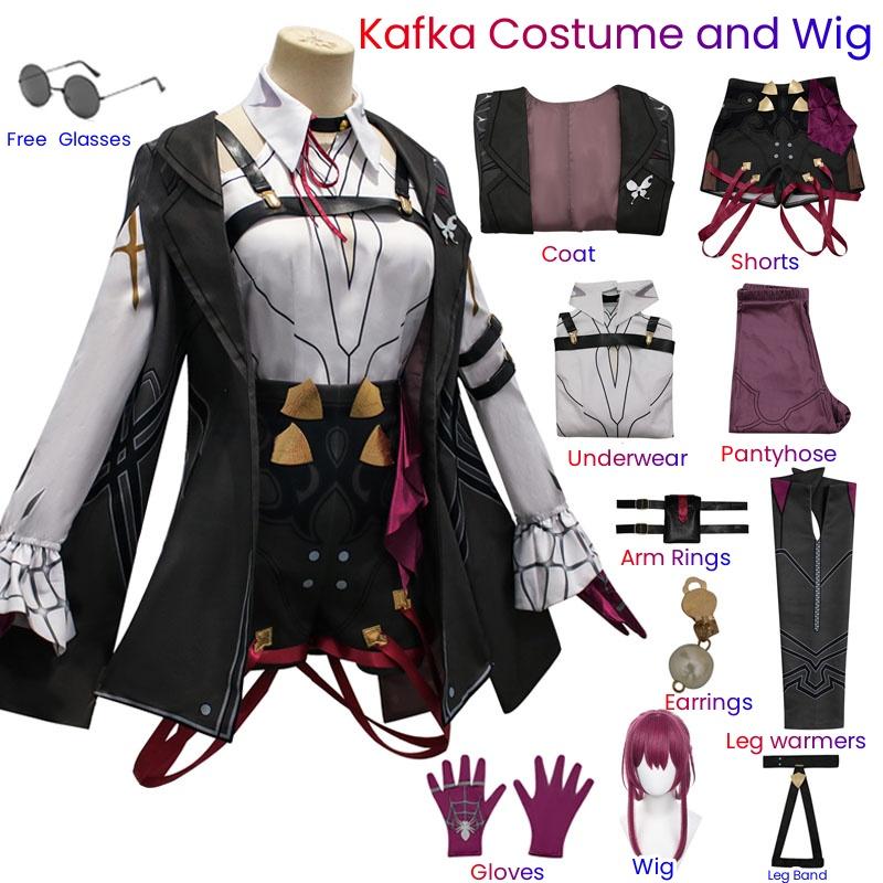 Fantasia Cosplay Honkai Star Rail Fantasia Cosplay Honkai Kafka Fantasia para Festa de Helloween com Peruca Roupa Kafka Uniforme