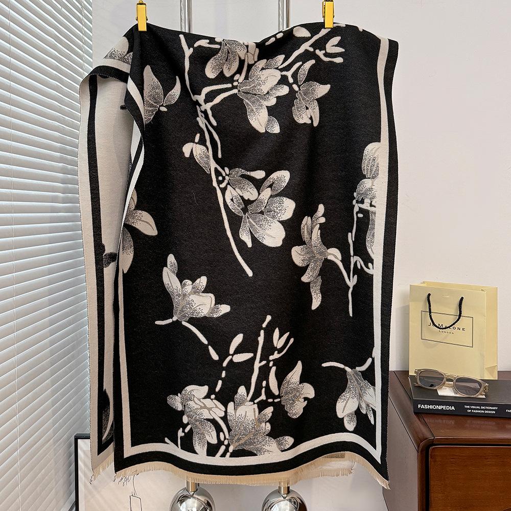 Jacquard landscape painting imitation cashmere scarf for women's office air-conditioned room thick and warm long trendy scarf