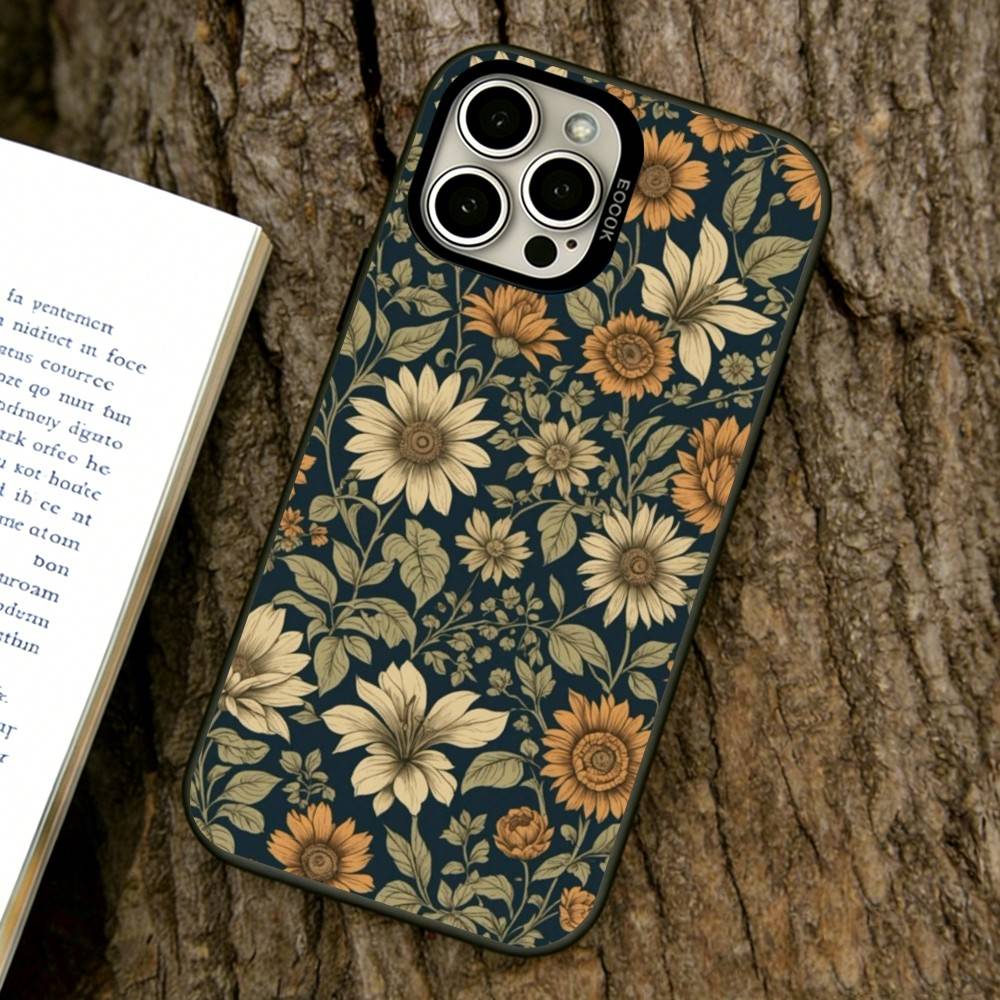 

Sunflower Pattern Phone Case For iPhone 17,16,15,14,13,12,11 Plus,Pro Max,XS,Colored Silver Plated Inside Cover iPhone14ProMax
