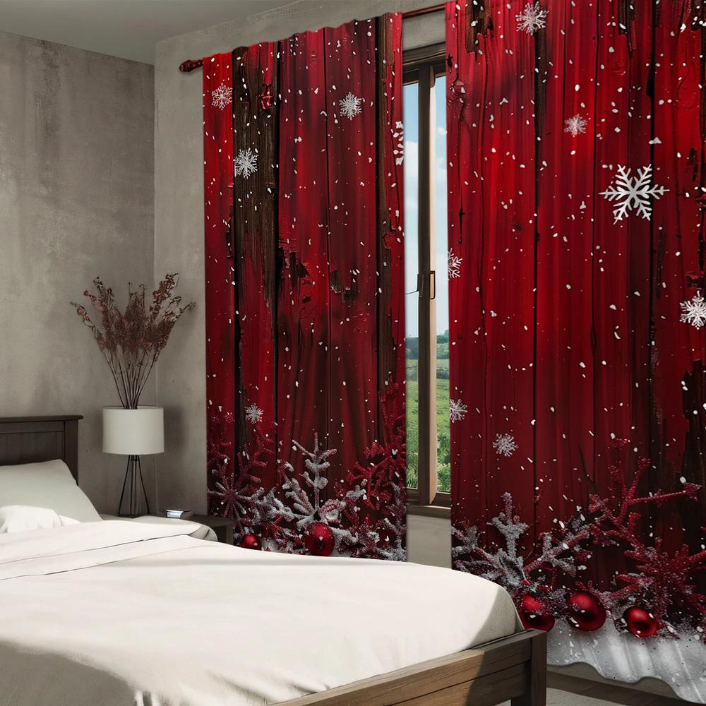 Red Christmas snowflake and pine branch design - printed curtains   home decoration   room decoration