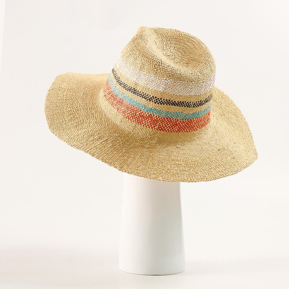Spring Summer Fashion Striped Fedora for Women, Elegant Foldable Straw Sun Hat, Beach Vacation Accessory