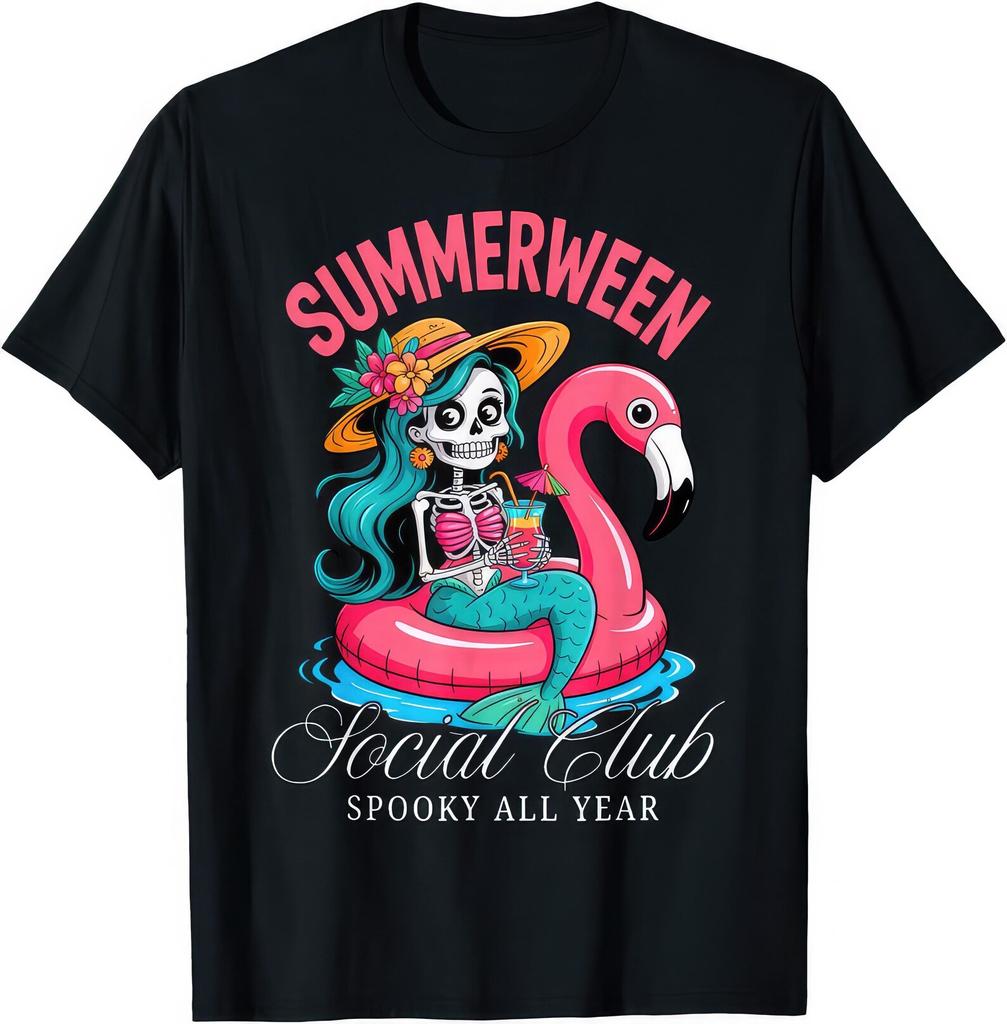 Summerween Social Club T shirt | Spooky All Year Skeleton Mermaid Tee | Halloween Summer Shirt