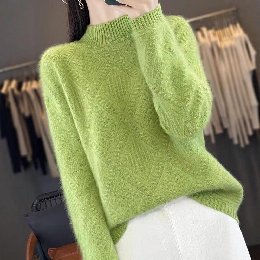 Thick Loose Sweater Women Half Turtleneck Knitted Sweater for Women Solid-color Casual and Warm Pullover