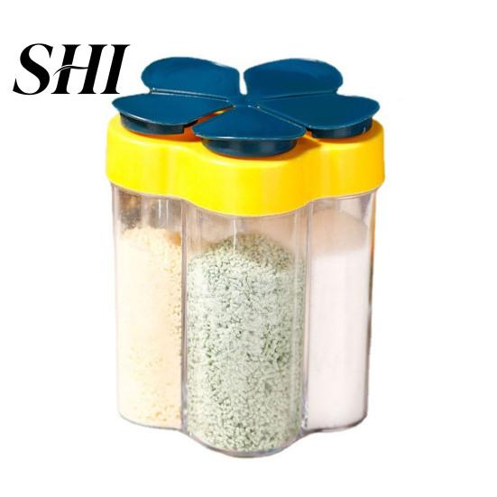 Kitchen Seasoning Bottle 5-in-1 Transparent Multi-grid Sealed Space-saving Moisture-proof Flip-top Multi-function Salt Sugar Spice Jar Tool синий