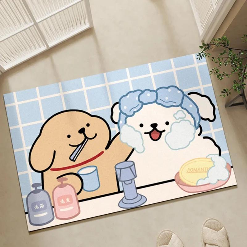 VIKAMA Sweet Cartoon Dog Washing Face Bath Rug, Plush Highly Absorbent Non-slip Mat For Indoor Bathroom Household Use