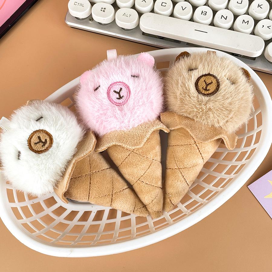 Cartoon Plush Capybara Ice Cream Doll Kapibala Cone Keychain Pendant Doll Toy Doll