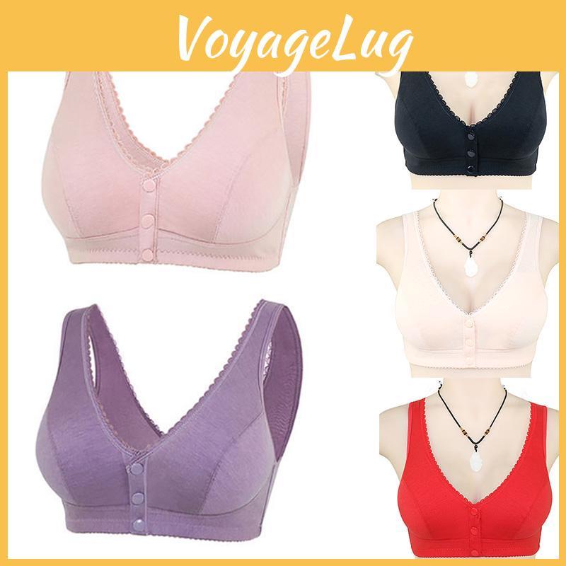 Women Buttons Elderly Front Underwear Wirefree Brassiere Front Closure Vest Cotton Sport Bras Ktb