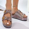 Thick-soled Rhinestone European and American Sandals 2025 Summer Plus Size Belt Buckle Soft-soled Flip-flops Women