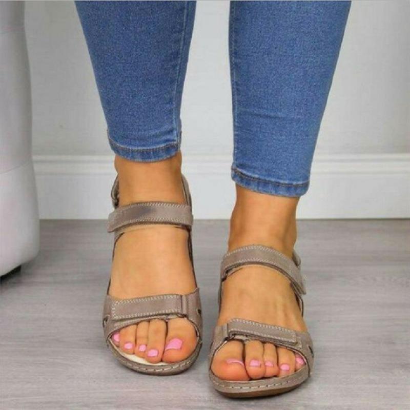 Spring and summer new flat-bottomed muffin women's sandals thick-soled Velcro hollowed-out wedge heel beach sandals women