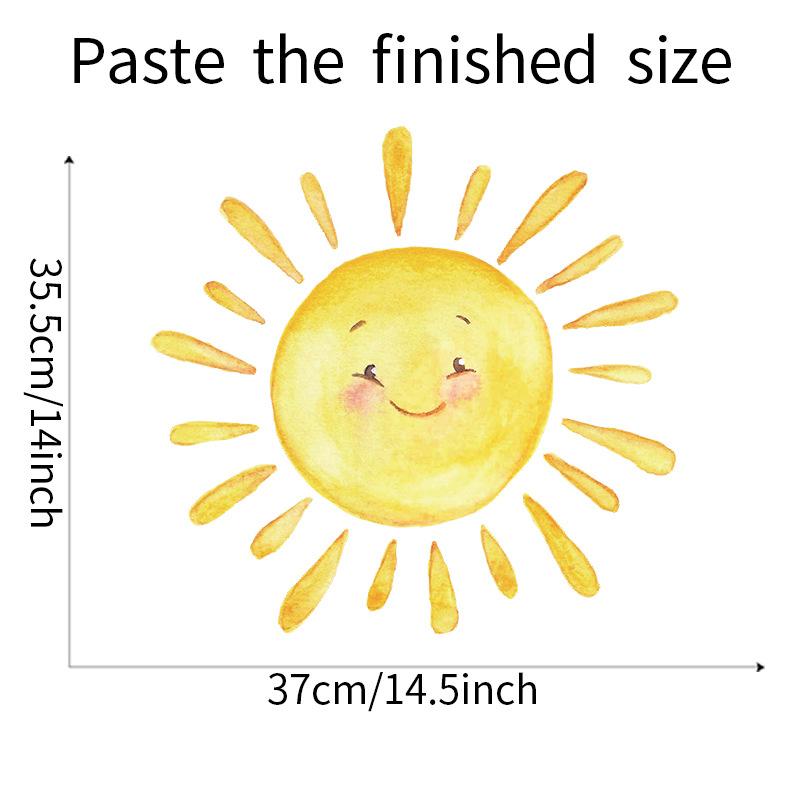 Playful Cartoon Sun Wall Stickers Hand-Painted Style Self-Adhesive Wall Art for Kids Room and Hallway Home Decor