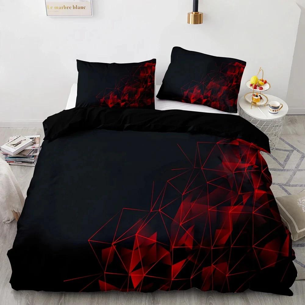 Comforter Red Glowing Polygonal Grid Pattern Bedding Set 135×200 With 260×220 Black Blanket