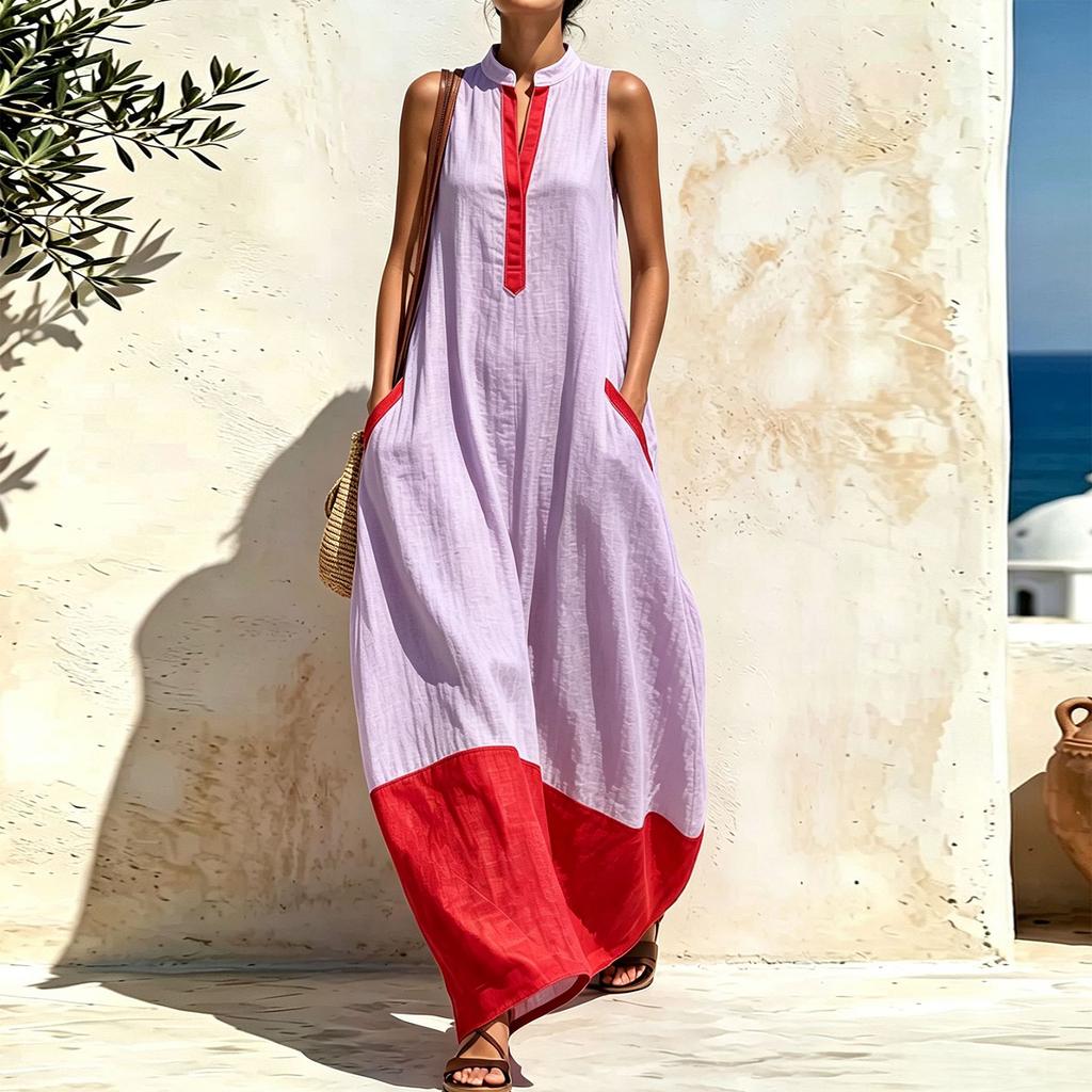 Women's Casual Vintage Sleeveless Color Dress for Everyday Wear