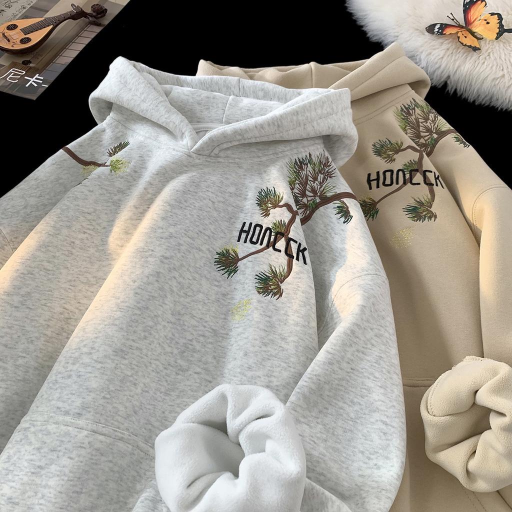 Embroidered Hooded Sweatshirt for Men In Autumn and Winter American Heavyweight Trendy Brand Loose Embroidered Casual Tops National Trend Jacket