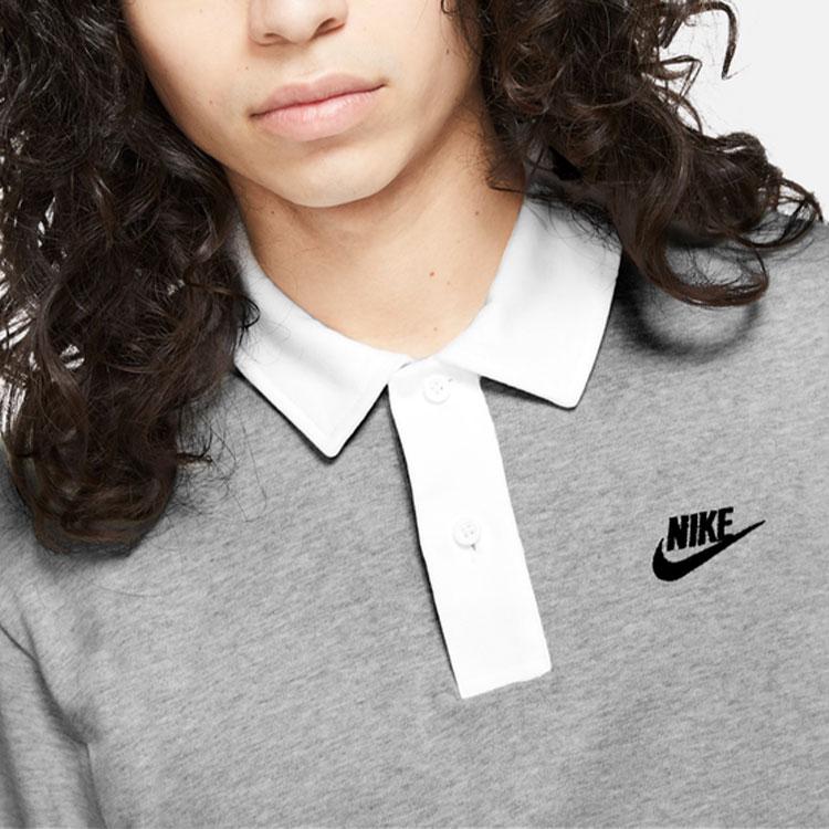 Nike Contrast Logo Long Sleeve Polo Shirt Men Tops Grey DD6180-050