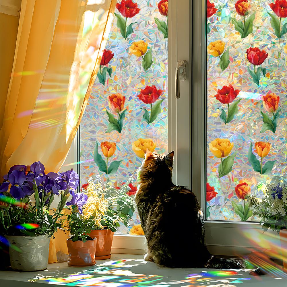 Laser-cut Romantic Tulip Home Decorative Electrostatic Adhesive Glass Decal