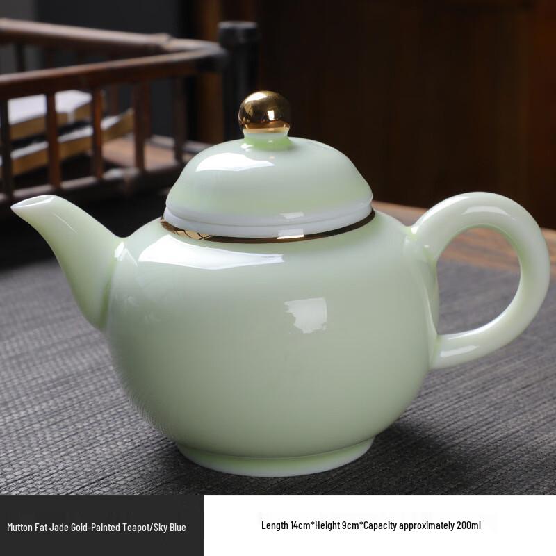 Shangqi Thin-Walled Celadon Ceramic Teapot/Gaiwan with Gold Rim
