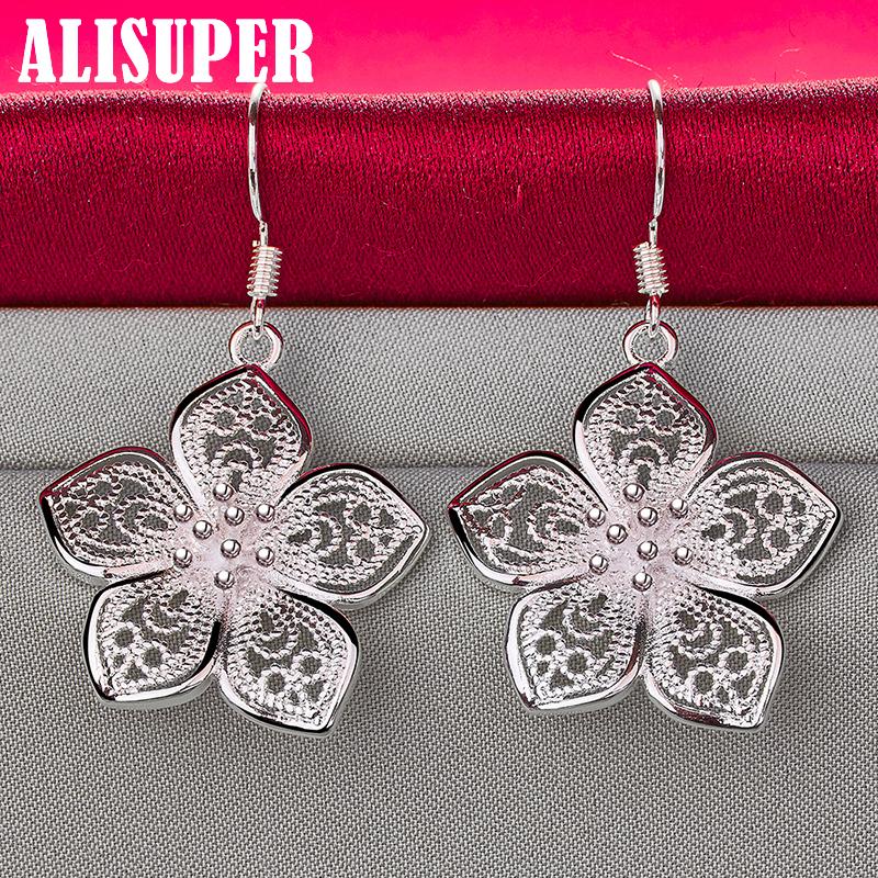 925 Sterling Silver Flower Star Drop Earrings Jewelry