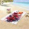 Artistic Red Lily Beach Towel, Watercolor Floral with Sunset & Butterfly Print Bath Towel, Stylish Botanical Beach Blanket 1pcs