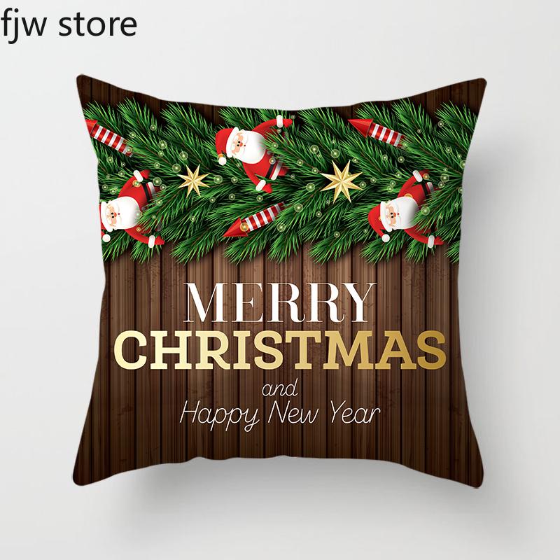 Merry Christmas and Happy New Year Decorative Pillowcase Wood Printing Throw Pillow Cover Sofa Chair Cushion  Home Decor