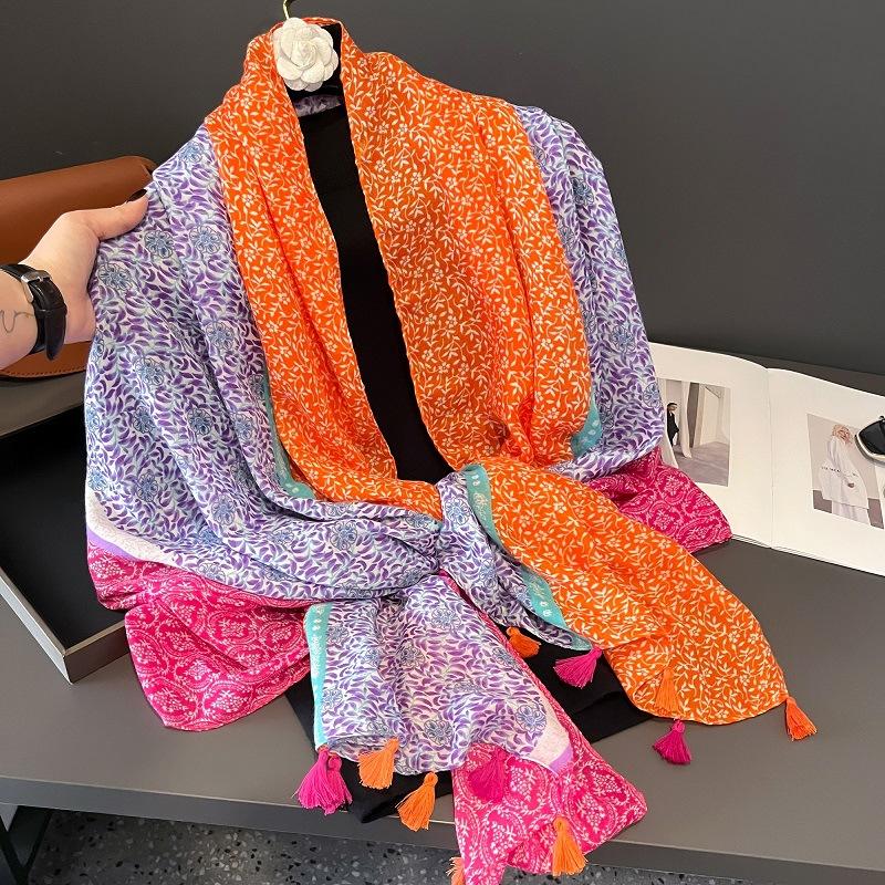 

Тонкий хлопково-льняной шарф для женщин на весну и лето, этнический стиль, шарф с кисточками, дорожная шаль, пляжное полотенце, дышащий, мягкий 180*90cm