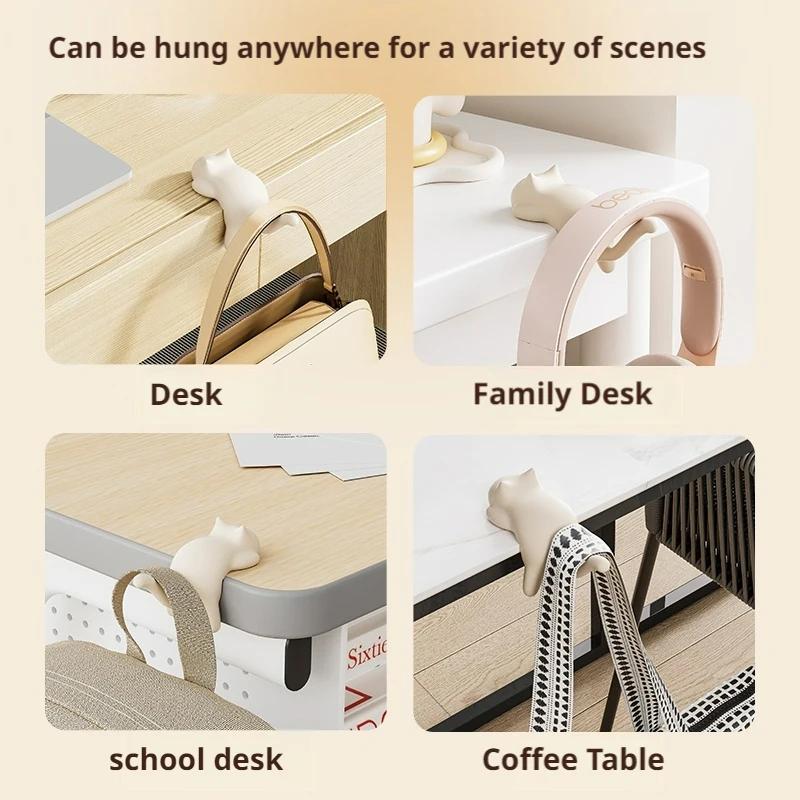 1/4 Stück Schreibtischhaken für Zuhause und Büro, tragbarer Katzen-Taschenhaken, Tischhaken, Organizer für Handtaschen, Rucksäcke und Reisetaschen