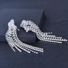 Qifu Silver Rhinestone Tassel Long Earrings for Women