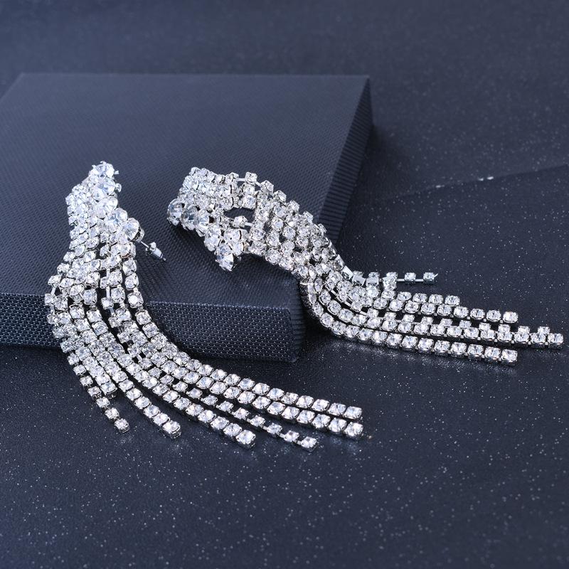 Qifu Silver Rhinestone Tassel Long Earrings for Women