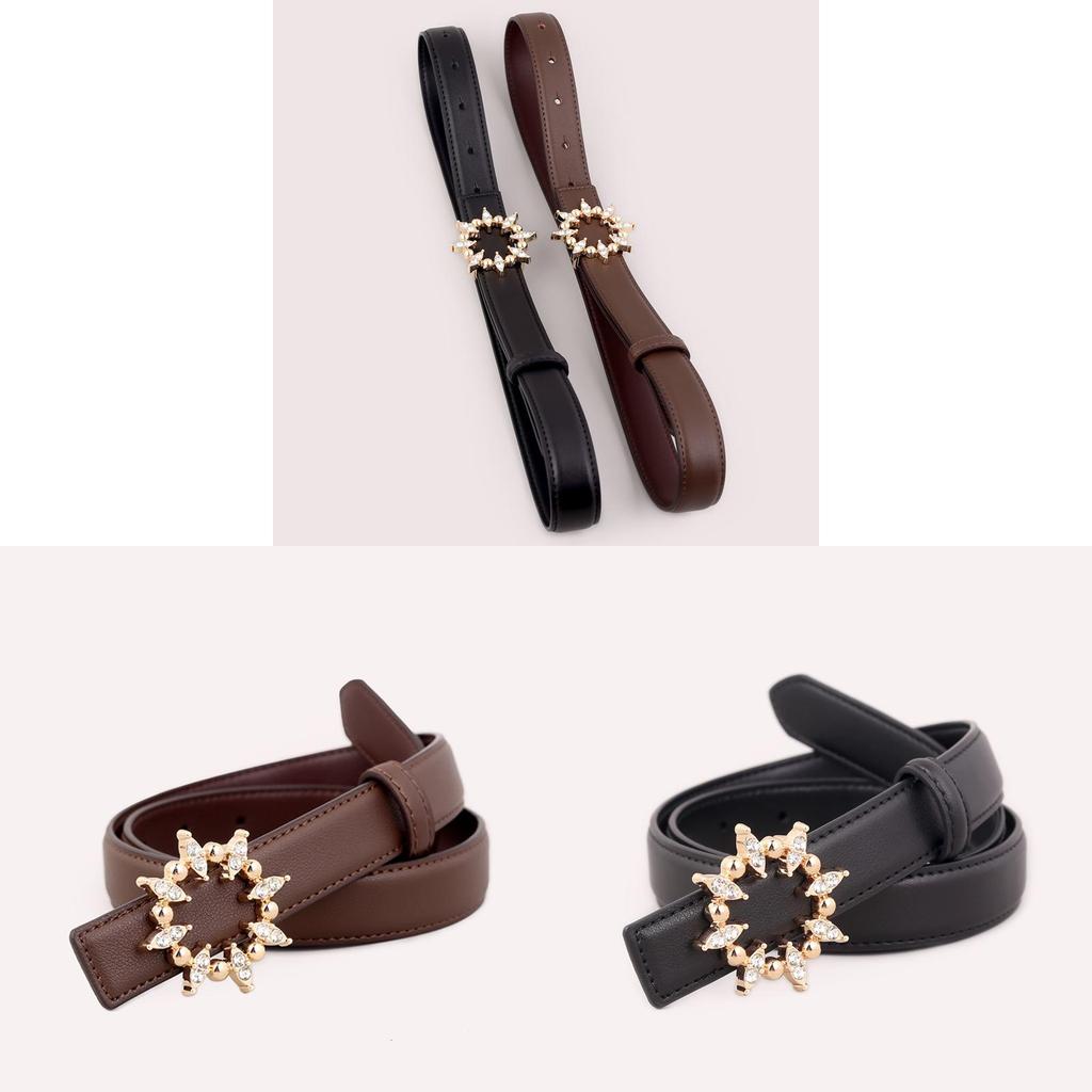 Cinturón Cuadrado de Hebilla de Cuero Genuino Para Mujer Con Acabado Liso y Estilo Minimalista
