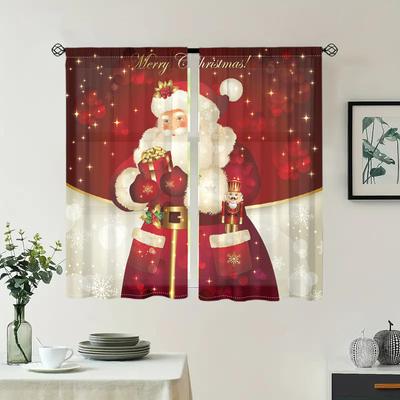 2 kusy, Veselé Vánoce Santa Claus vločkové závěsy -30% zatemnění - vhodné do obývacího pokoje, ložnice, kuchyně, domácí dekorace