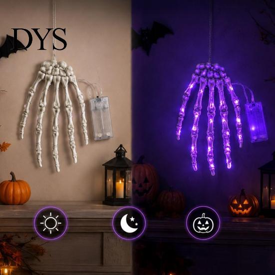 Battery Operated Party Ornaments Halloween Skeleton Hand Hanging Lights, Purple LED Light Up Claw Glowing Ghostly Lamps Lantern, Spooky Atmosphere