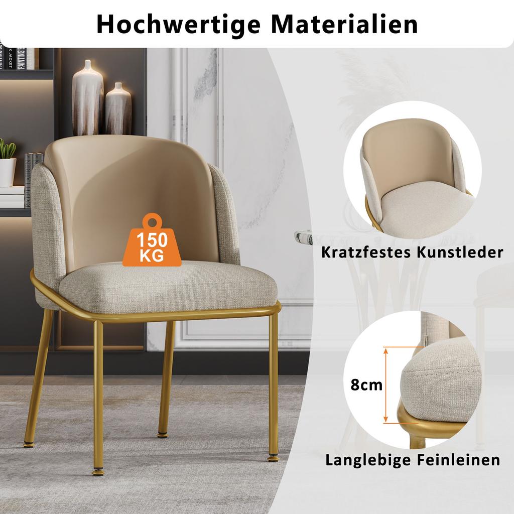 4 Pcs Modern Chair with Angled Chair Legs and Adjustable Feet, Ideal for Living Room, Open Office Space, Dining Room (Beige+Khaki)