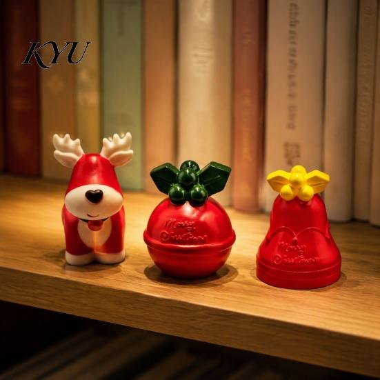 Vinyl Desktop Nightlight Christmas Night Light, Santa Snowman Elk Bell Figurine Lamp, Glowing Small Festive Room Accents LED Tabletop Decor,
