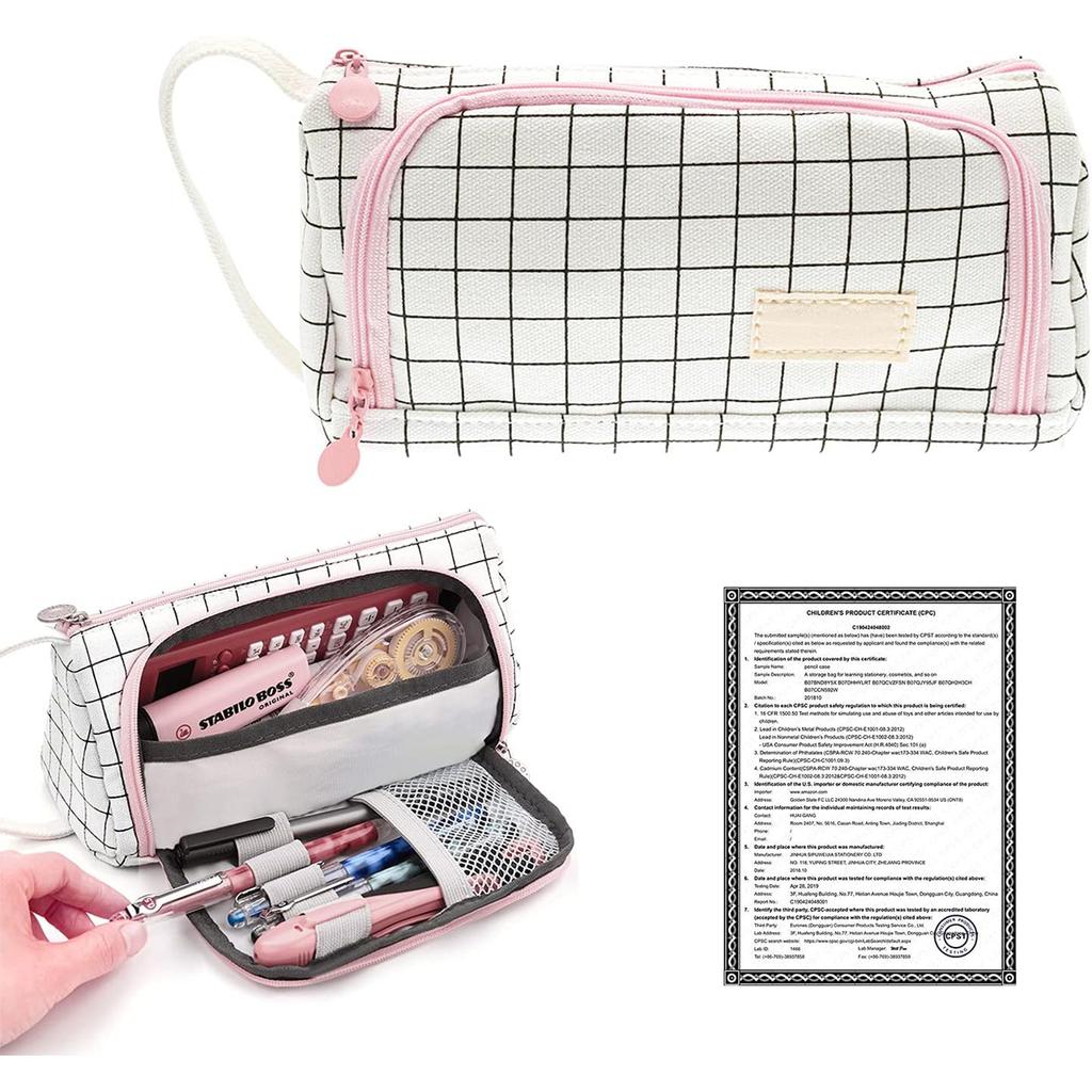 Velkokapacitní penály, multifunkční, pro střední školy, univerzity, kanceláře, studenty, chlapce, ženy, černý pléd (22*11*8 cm)