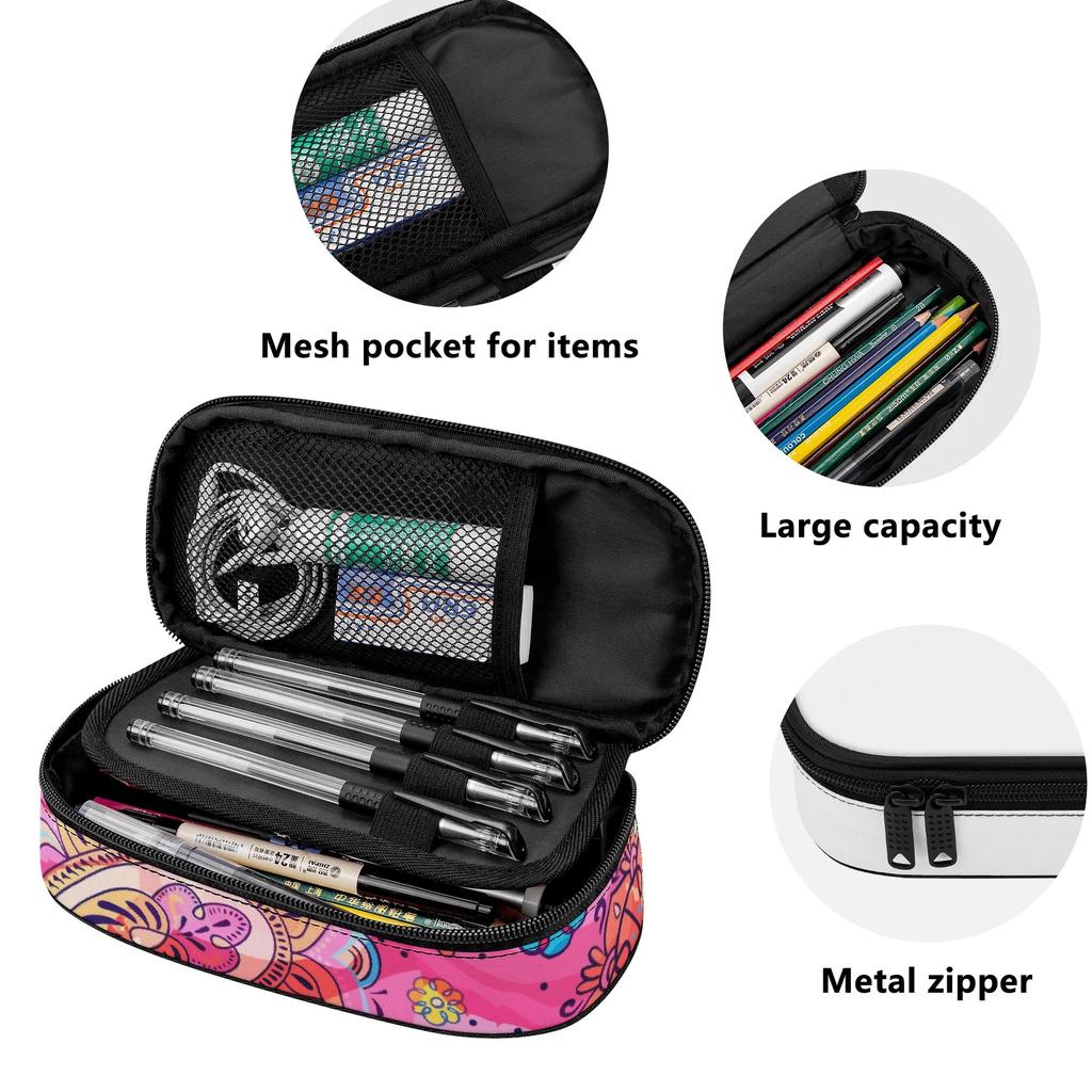 Pencil Bag Large Capacity Smooth Zipper Scratch Resistant Polyester with Main Compartment Mesh Pocket and Pen Slots for Boys Girls