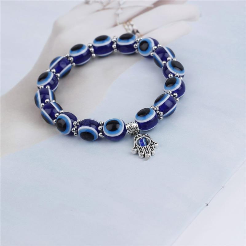 1PC Turkish Blue Eye Bracelet Fatima Palm Demon Eye Beaded Bracelet
