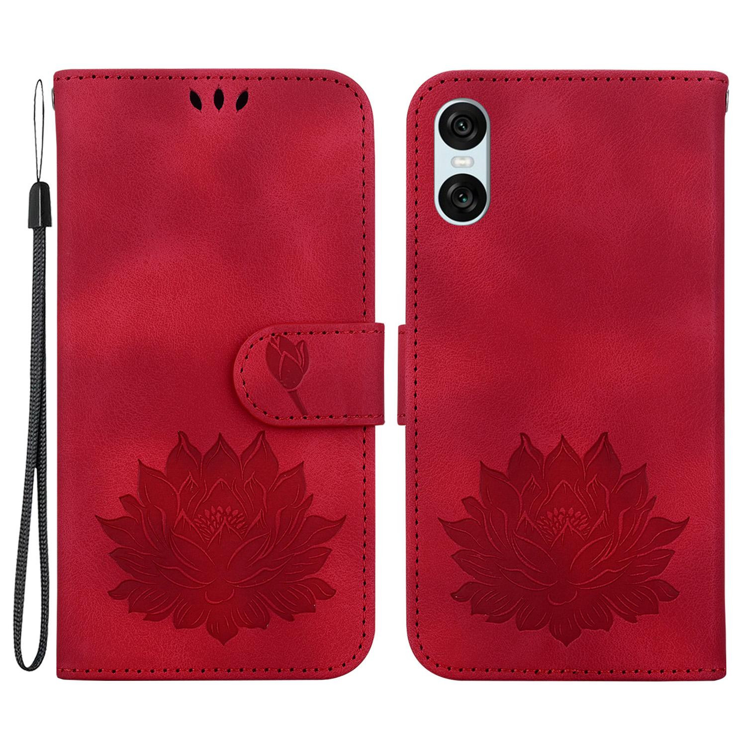

For Sony Xperia 10 VI Case Lotus Imprinted Leather Wallet Phone Cover Red