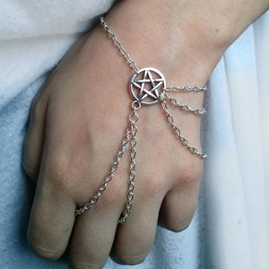 Women Fahsion Wiccan Slave Pentagram Pentacle Decorated Chain Bracelet Jewelry