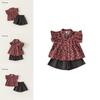 Girl Summer Cotton Plaid Twopiece Set With Short Sleeve Top And Shorts For Kids Age 3 To 8