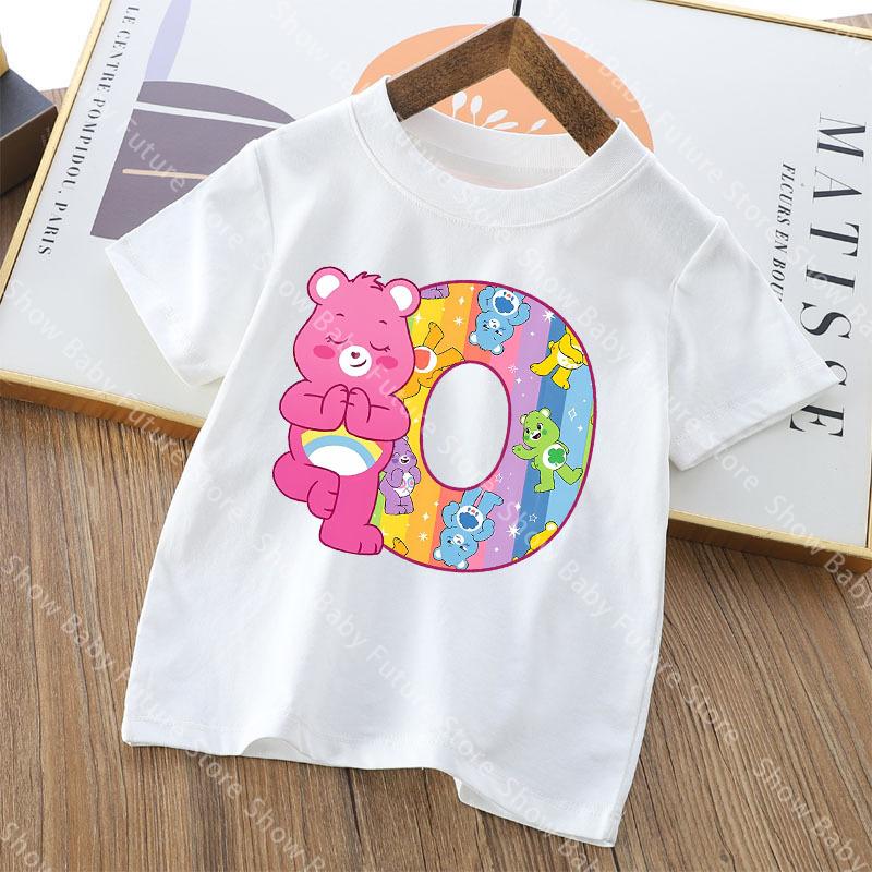 Care Bears Letter AZ T Shirt for Boys Girls Cartoon Name Clothes Tops Summer Breathable Cute Anime Short Sleeve Birthday Gifts
